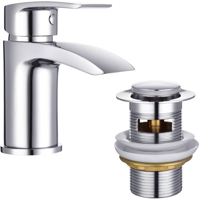 Funime Bathroom Basin Taps Mixer Mono Chrome Brass Single Hole with Pop up Waste