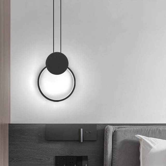 Creative Round Nordic Pendant Lamp Stylish Modern Pendant Light Led Minimalist (Black) Hanging Light Indoor Cold White for Bedroom Cafe Office