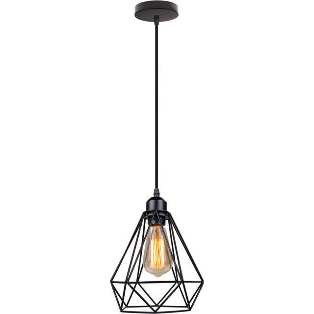 Creative Diamond Pendant Light,Retro Industrial Ceiling Light Vintage Hanging Light 20CM Metal Iron Cage Chandelier Black E27 Bulb