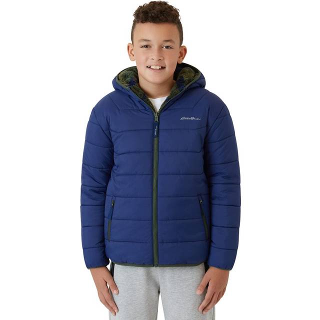 Eddie Bauer Boys' Reversible Jacket - Deer Harbor Waterproof Lightweight Puffer Coat with Faux Shearling Lining (5-20)  Size 18-20  Navy