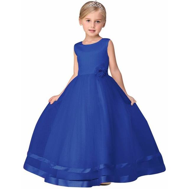 (Blue, 120cm-5 Years) Flower Girls Ball Kids Gown Dress Wedding Princess Bridesmaid Party Prom birthda