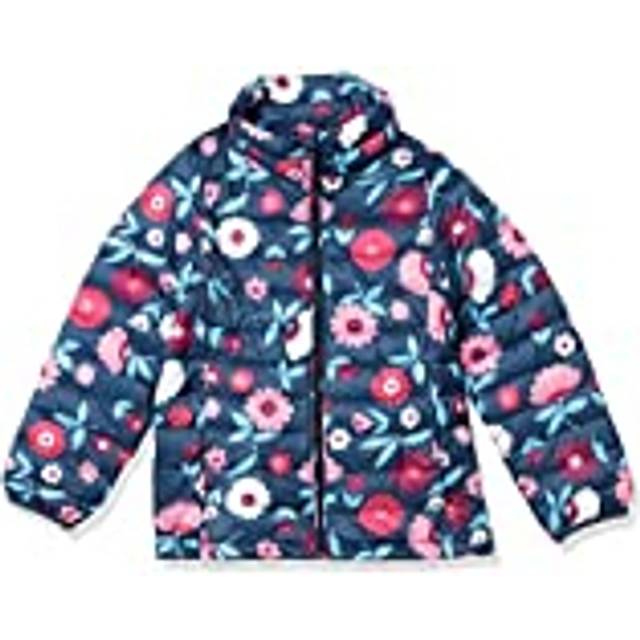 Girls' Lightweight Water-Resistant Packable Mock Puffer Jacket, Navy Floral, Medium