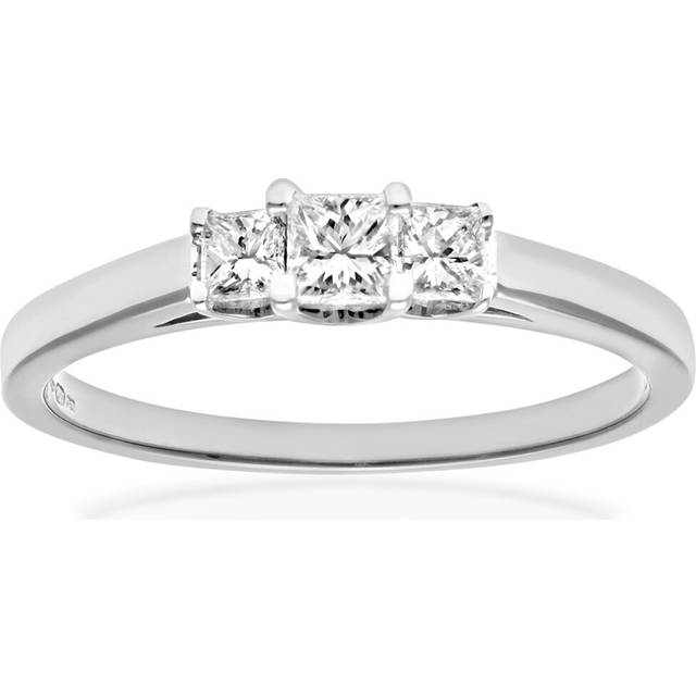 (J) Jewelco London Platinum Trilogy Ring, J/I Certified Diamonds, Princess Cut, 0.33ct - Silver