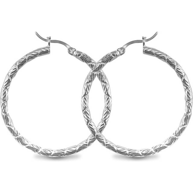 Jewelco London Sterling Silver Silver D/C Twist  Hoop Earrings - 3mm - 4cm - AER010C