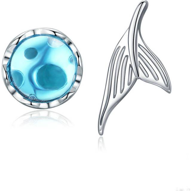 Mermaid Stud Earrings for Women Silver plating Sea Blue Fish Tail Earring Girl Gifts