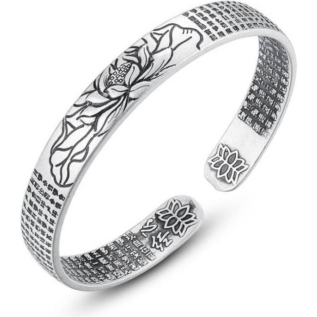 2PCS Silver plating Jewelry Woman Jewelry Vintage Ethnic Style Lotus Heart Bracelet Opening Adjustable Bracelet
