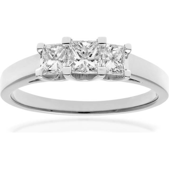 (O) Jewelco London 18ct White Gold Trilogy Ring, J/I Certified Diamonds, Princess Cut, 0.75ct