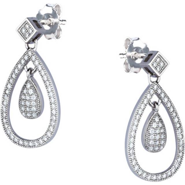 Jewelco London Rhodium Plated Sterling Silver White Cubic Zirconia Pear in a Pear Drop Earrings - RE8254