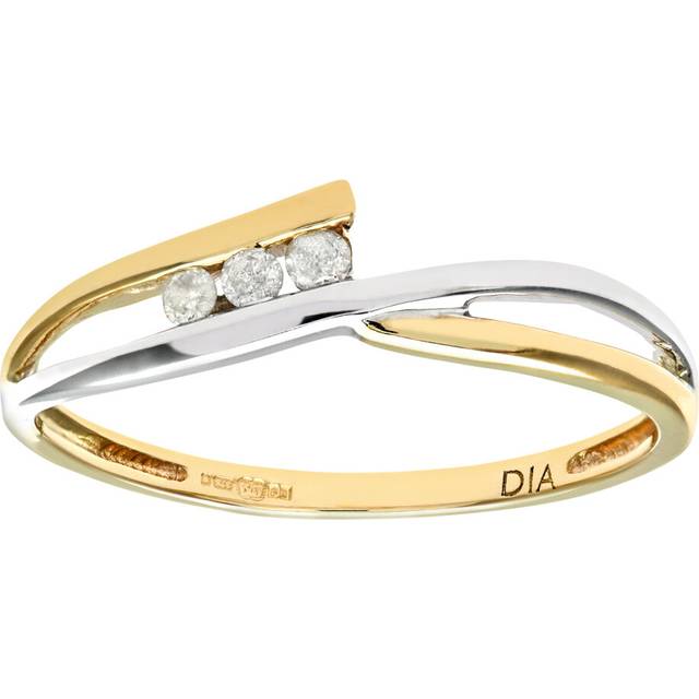 (O) Jewelco London 9ct Yellow and White Gold Diamond Ring In Crossover Design