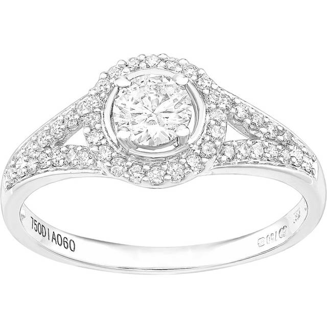 (O) Jewelco London 18ct White Gold Round Halo 0.60ct Diamond Engagement Ring - Size J