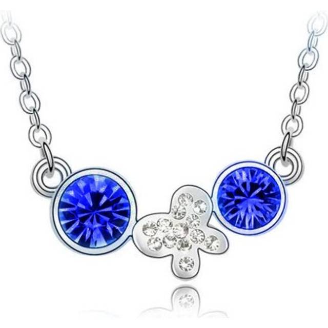 Silver Necklace Fashion Jewellery Dark Blue Flower Butterfly Charm