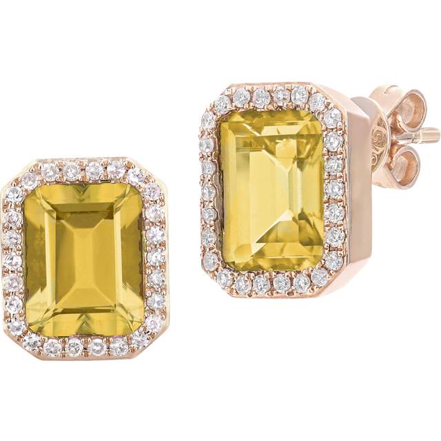 Jewelco London 9ct Rose Gold Round 0.3ct Diamond Octagon 4.5ct Citrine Cocktail Drop Earrings - DE1AXL677RCT