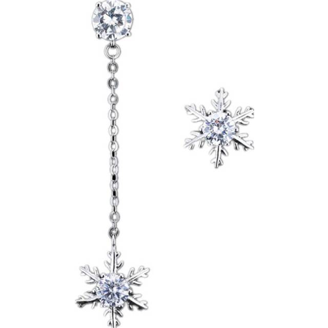 Fashion  Asymmetrical Silver plating Stud Earrings with Snowflake Stud Earrings for Women Jewelry Brincos