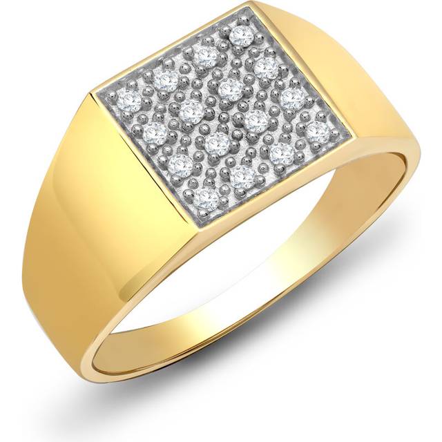 (R) Jewelco London Men's Solid 9ct Yellow Gold Pave Set Round H I2 0.25ct Diamond Square Cluster Signet Ring 11mm