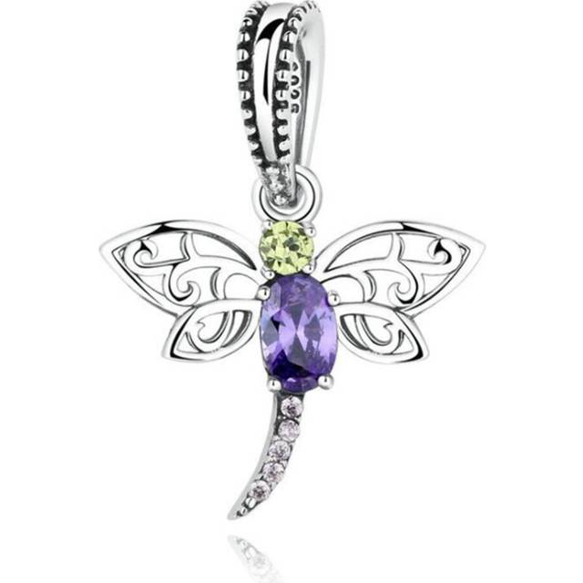 Silver plating Dragonfly Insects Purple Charms Pendants Fit DIY Bracelets for Women Fine Jewelry