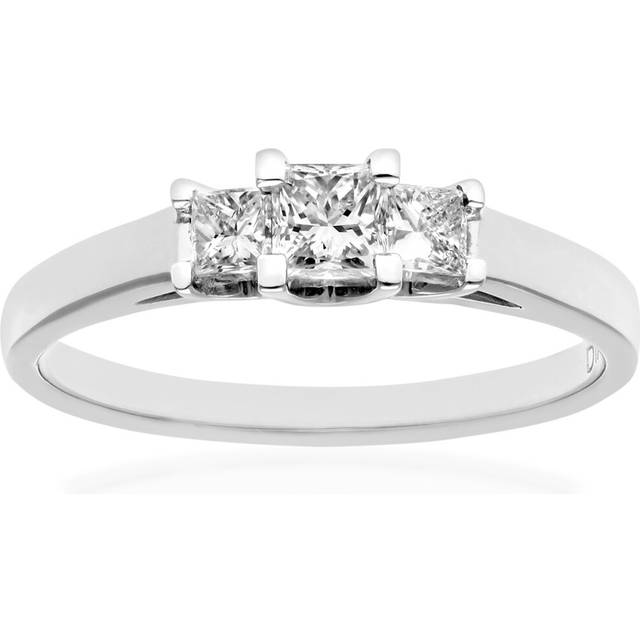 (O) Jewelco London Platinum Trilogy Ring, J/I Certified Diamonds, Princess Cut, 0.50ct - Silver