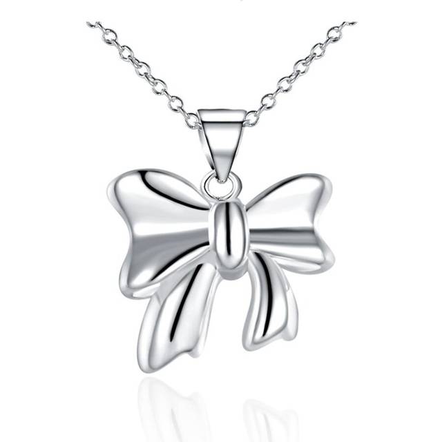 Women's Ladies Girls Silver Plated Bow Tie Charm Pendant Necklace With Chain Gift Present