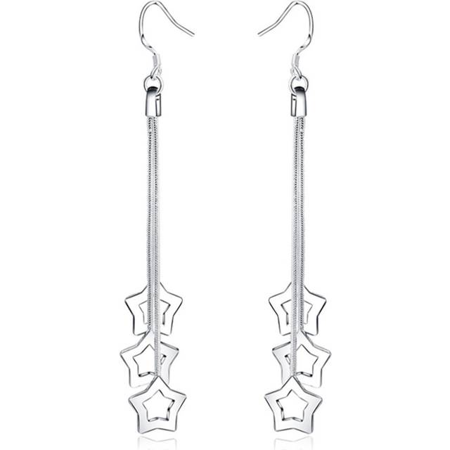3PCS Silver plating Three Star Drop Earrings for Women Best Gift Wedding Engagement Jewelry