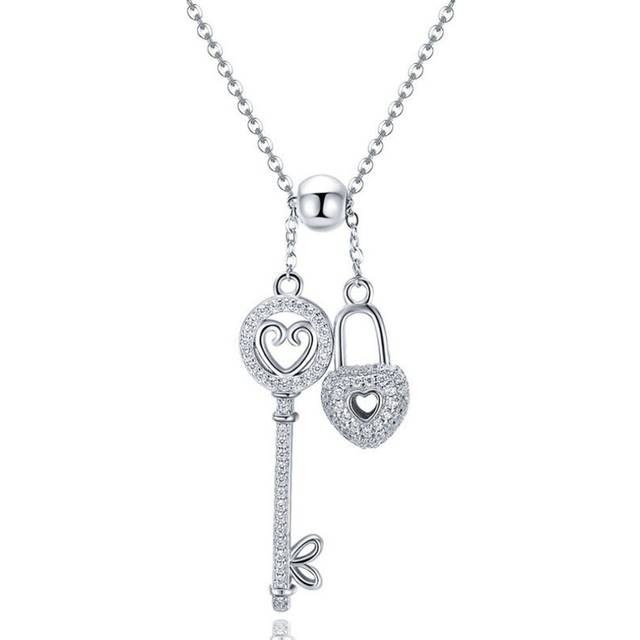 Silver plating Key of Heart Lock Chain Pendant Necklaces for Women Jewelry Collar