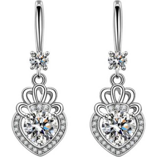 2PCS Copper Woman Fashion Jewelry Flash Heart-shaped Hoops Piercing Earrings