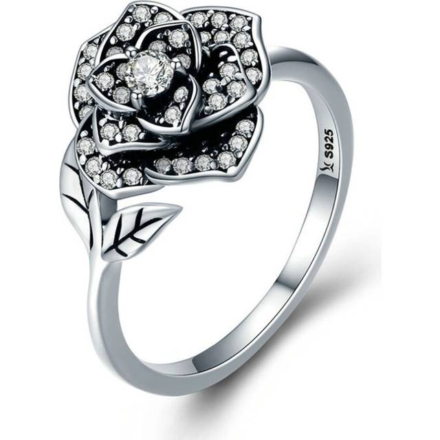 Silver plating Rose Flower Dazzling Tree Leaf Finger Rings for Women Wedding Engagement Jewelry Gift