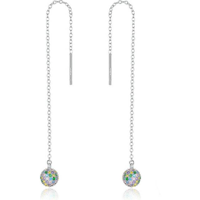 Long Chain Dangle Earrings for Women Silver plating Colorful Ball Beads Drop Earrings Girl
