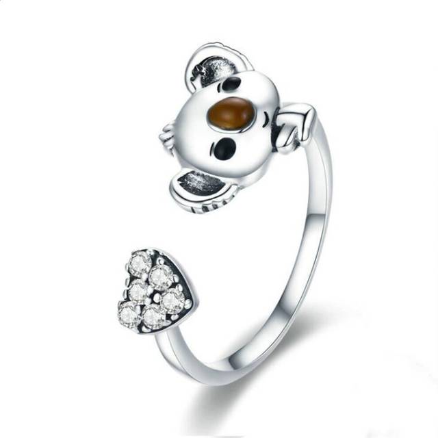 Silver plating Fashion Woman  Cute Koala  Ring for Girls Valentine Wedding Gift Jewelry