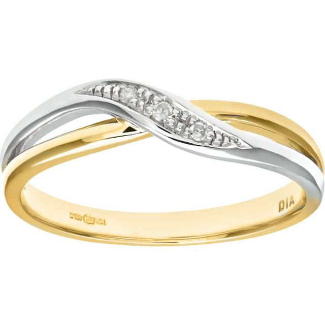 (L) Jewelco London Ladies 9ct Yellow Gold Diamond Crossover Ring