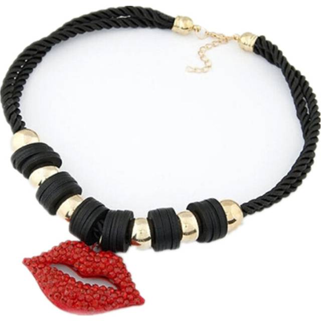 Red Diva Sparkles Big Kiss Hot Red Lips Pendant Necklace