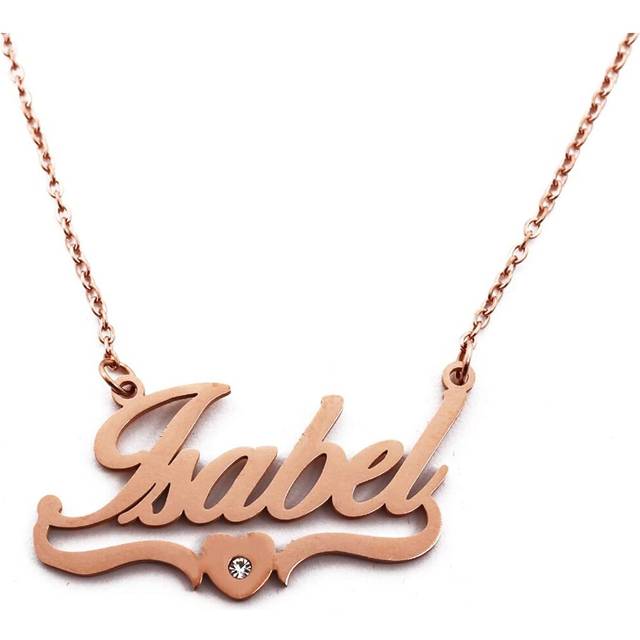 Isabel Personalised Heart Shaped Name Necklace Rose Gold Plated, Custom Dainty Name Pendants, Jewellery for Ladies, Girlfriend, Mother, Sister,
