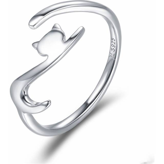 Silver plating Sticky Cat with Long Tail Finger Ring Women Ring Adjustable Engagement Ring Jewelry