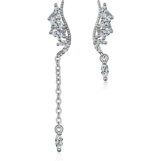 2PCS Silver plating Asymmetric Wings Mosaic Earrings Fashion Engagement Jewelry for Women Gifts