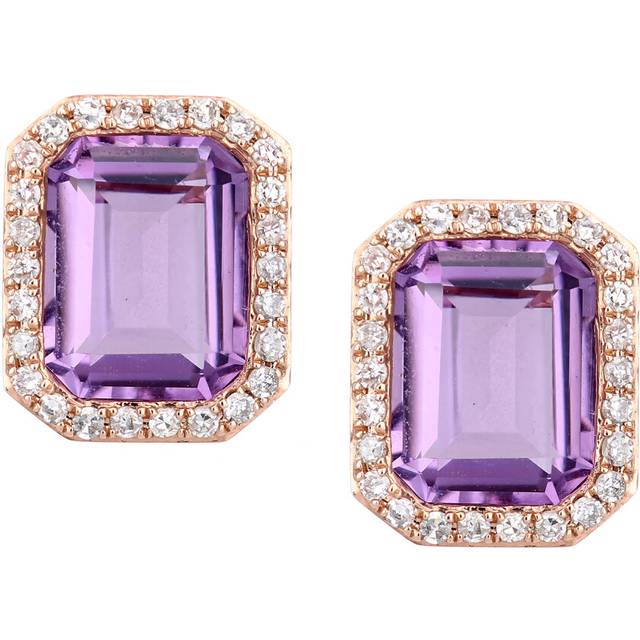 Jewelco London 9ct Rose Gold Round 0.3ct Diamond Octagon 4ct Amethyst Cocktail Drop Earrings - DE1AXL677RAM