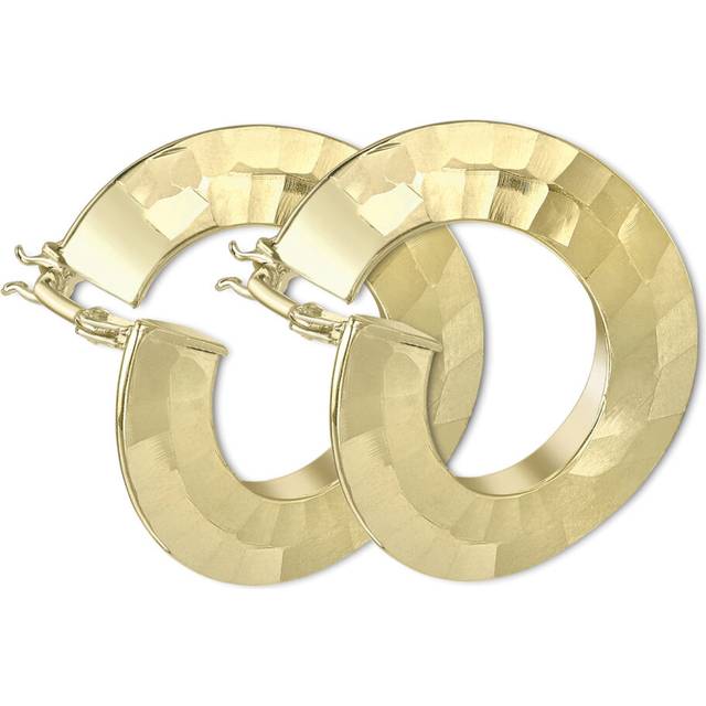 Jewelco London 9ct Gold Hammered "Front and Back" Hoop Earrings - ERNR02231