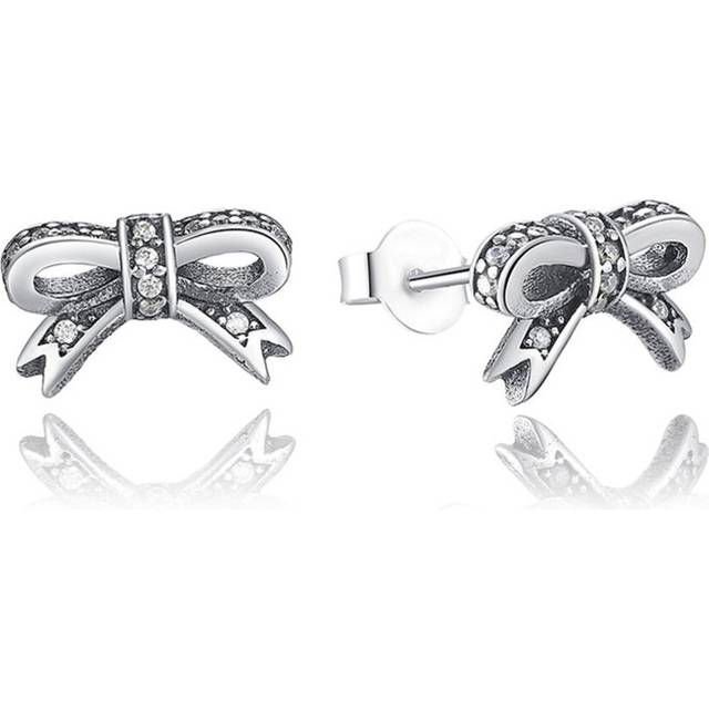 Silver plating Sparkling Bow Stud Earrings with Women Party Jewelry