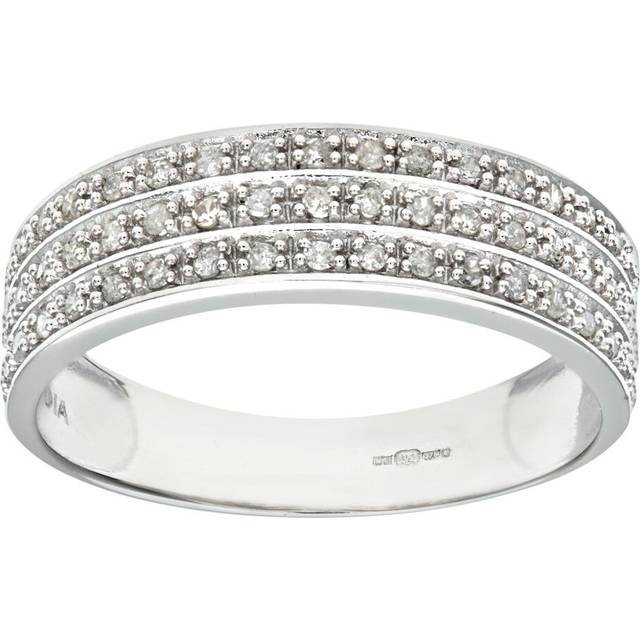 (P) Jewelco London 9ct White Gold Quarter Carat Triple Row Diamond Half Eternity Ring - PR1AXL0182W