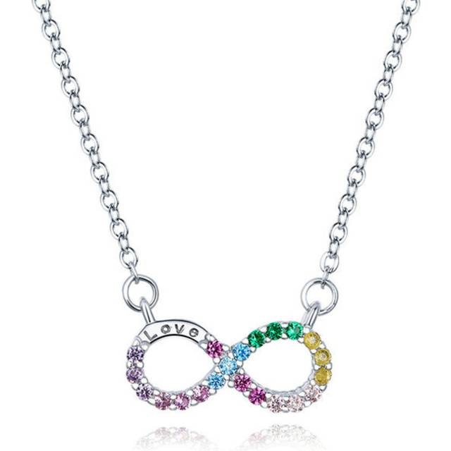 Silver plating Rainbow Color Infinite Love  Short Chain Necklace for Women Girl Gift Collar