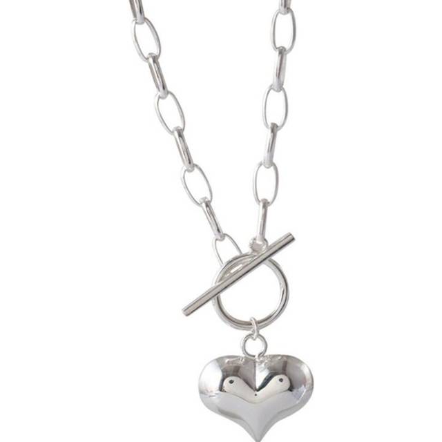 2PCS Copper Simple Love Heart Charm Pendant Necklace Clasp Chain Necklace for Women Jewelry Gifts - Multicoloured
