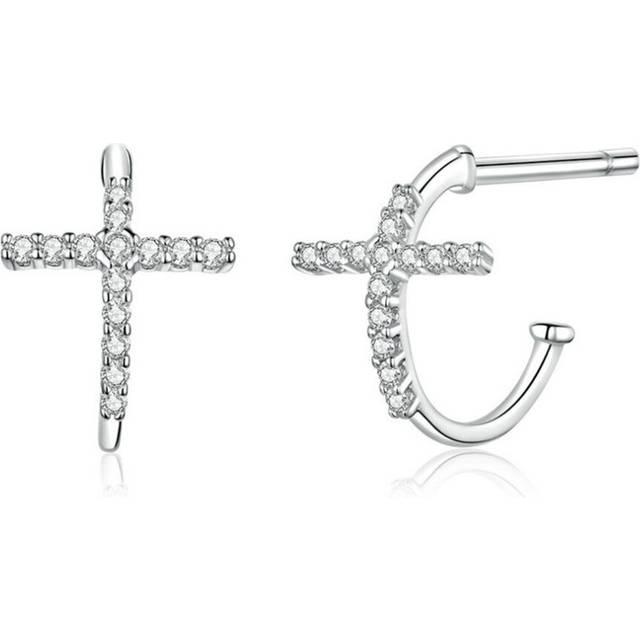 Silver plating Hoop Earrings for Women Half Hoops Cross Fashion Jewelry Wedding Jewelry