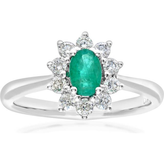 (M) Jewelco London 18ct White Gold 0.33ct Diamond and Emerald Ring, Round Brilliant