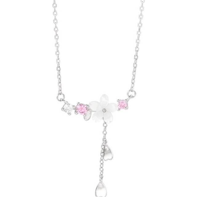 2PCS  Copper  Cherry Blossoms Charm Necklace for Women Choker Collares Wedding Party Jewelry