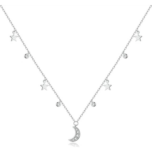 Silver plating White Moon & Star Pendant Necklace for Women Chain Link Necklaces Jewelry