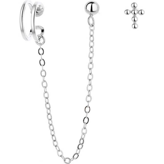 Silver plating Asymmetric Cross Stud Ear Bone Line Earrings for Women Men Hip Hop Party Jewelry