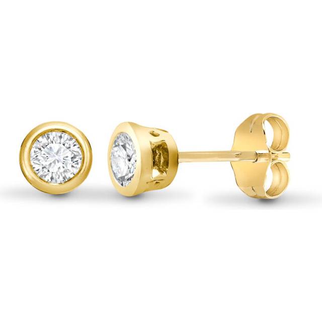 Jewelco London Ladies Solid 18ct Yellow Gold Rub Over Set Round G SI1 0.1ct Diamond Solitaire Stud Earrings - 18E009-010