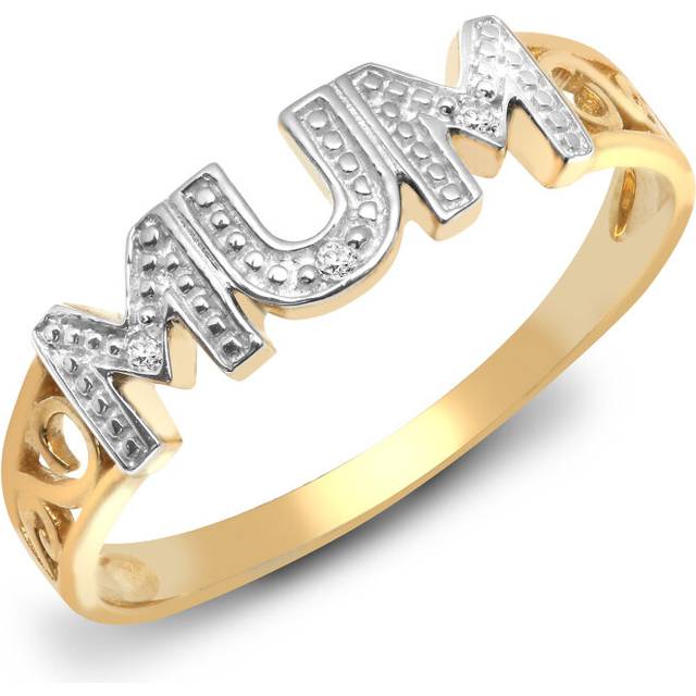 (L) Jewelco London Ladies Solid 9ct Yellow Gold Pave Set Round H I2 0.02ct Diamond MUM Identity Ring 5mm