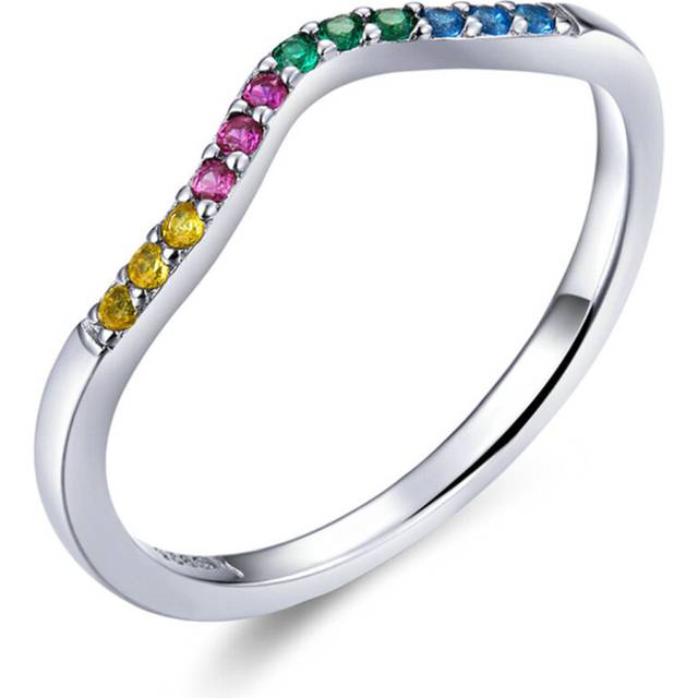 Silver plating Rainbow Wave Finger Rings for Women Colorful Wedding Jewelry_8