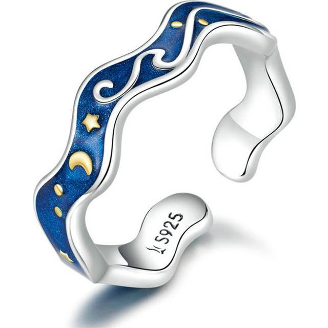 Silver plating Lover Rings for Couple Blue Starry Sky of Van Gogh Open Finger Ring Design Jewelry