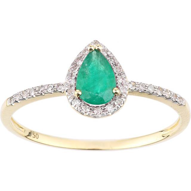 (N) Jewelco London 18ct Yellow Gold Pear Emerald and Diamond Teardrop Cluster Ring