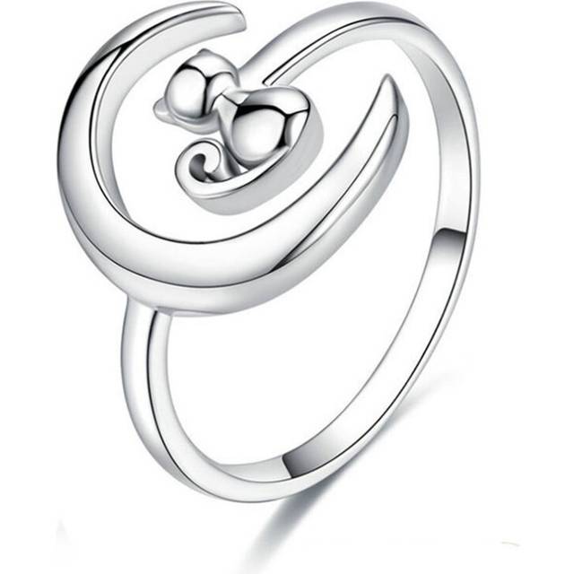 Silver plating Moon Cat Open Size Adjustable Finger Rings for Women Wedding Engagement Jewelry