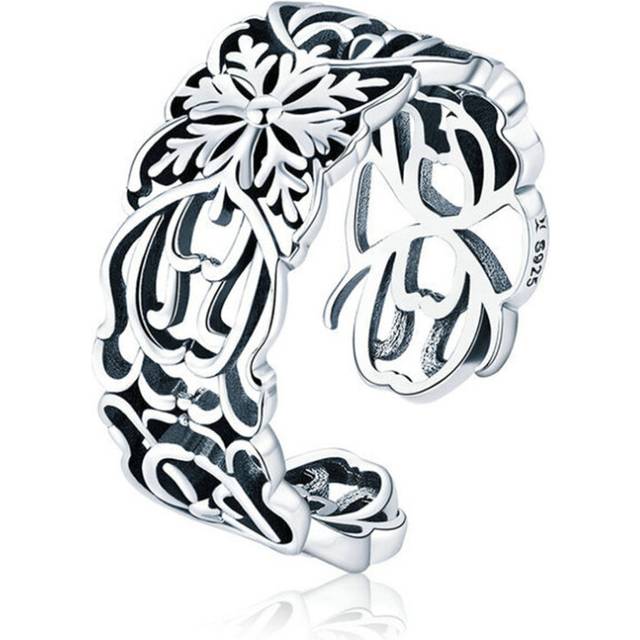 Silver plating Vintage Stackable Flower Open Size Finger Rings for Women Fashion Jewelry